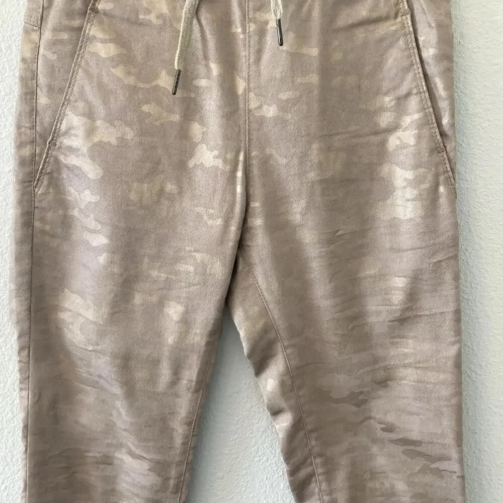 Bevy Flog Pants Size 25 Pull On Drawstring Camo Gold/Beige Shiny Metallic Chic - Picture 3 of 9